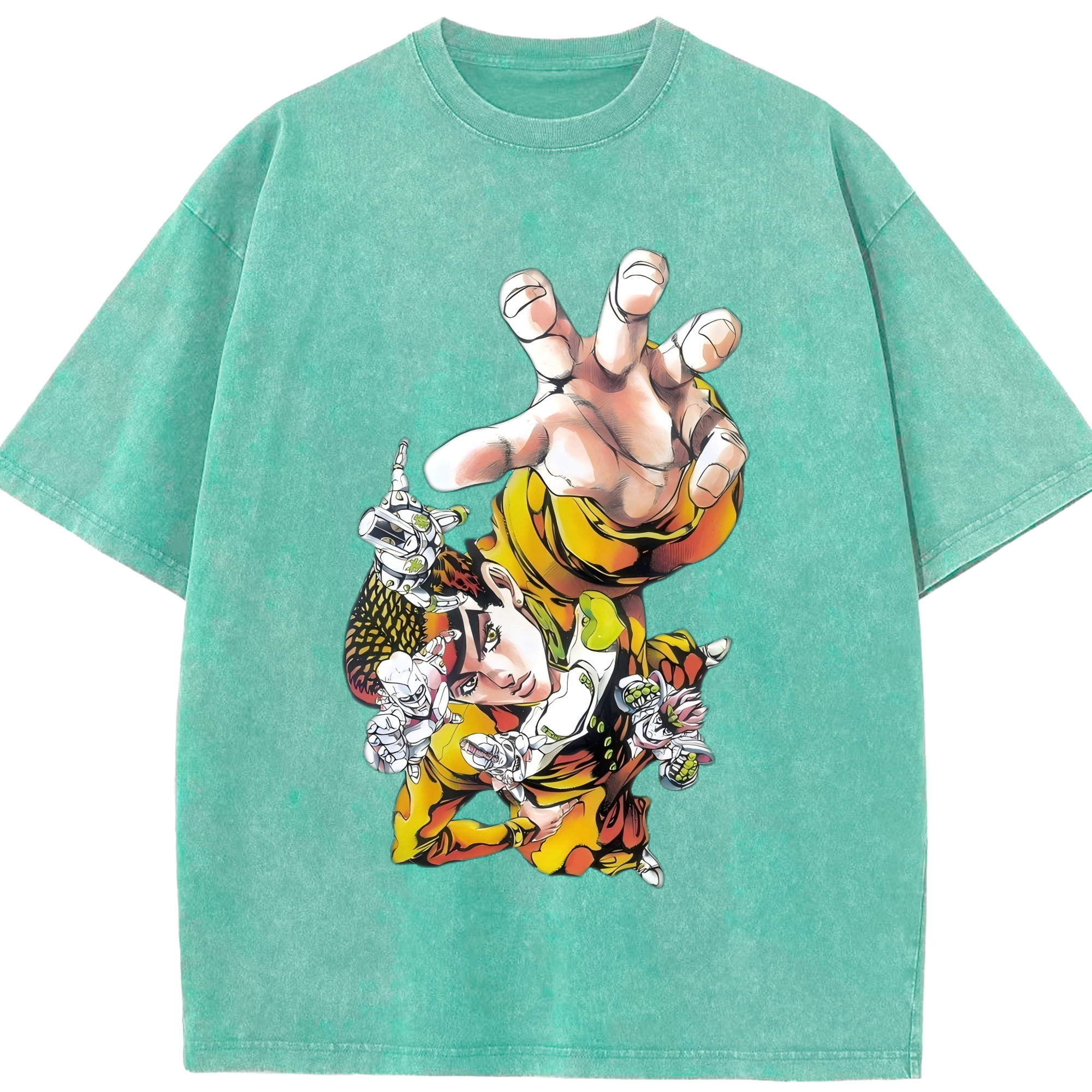 （画像用） ジョジョの奇妙な冒険 ひがしかた じょうすけ JoJo's Bizarre Adventure Higashikata Josuke 綿100% ヴィンテージ風 半袖Tシャツ（フロントプリント）